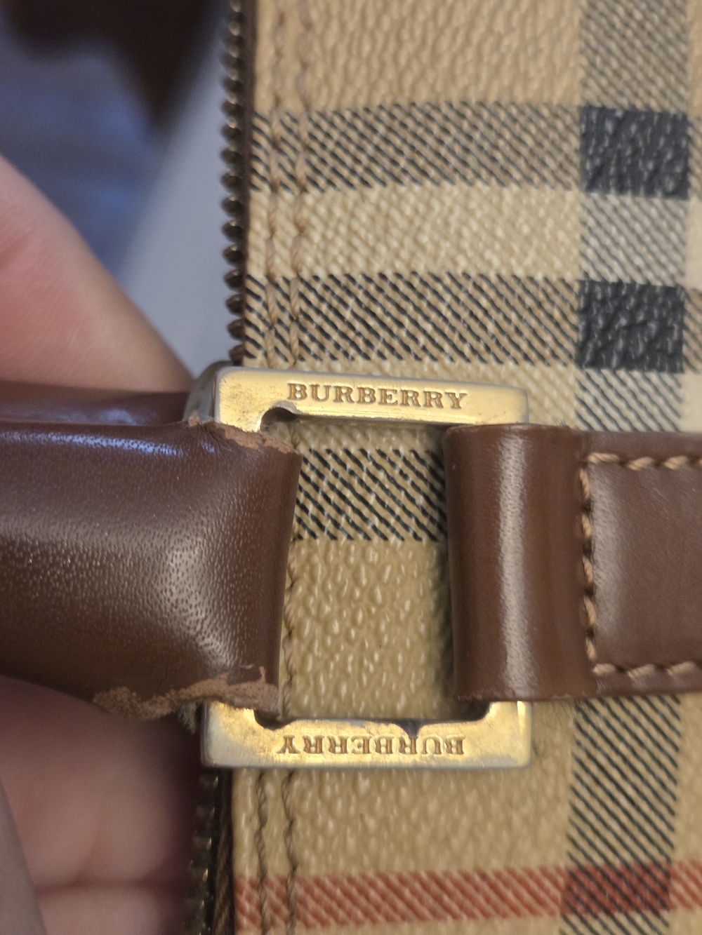 Burberry Beige Plaid Satchel with Brown Leather and Gold Hardware - Picture 5 of 12